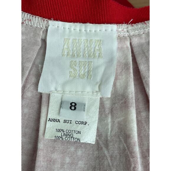 Anna Sui Red & White Floral Boho Wrap Skirt Vintage Peasant Cotton Size 8 - Picture 8 of 8